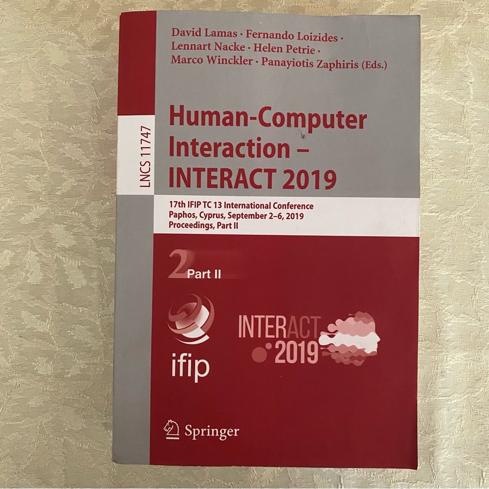 Springer Human-Computer Interaction INTERACT 2019 Part 2 LNCS 11747 Book